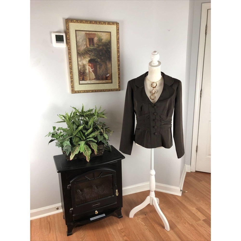 K.C. Spencer Women's Brown Long Sleeve Button‎ Front Single Breasted Blazer 10